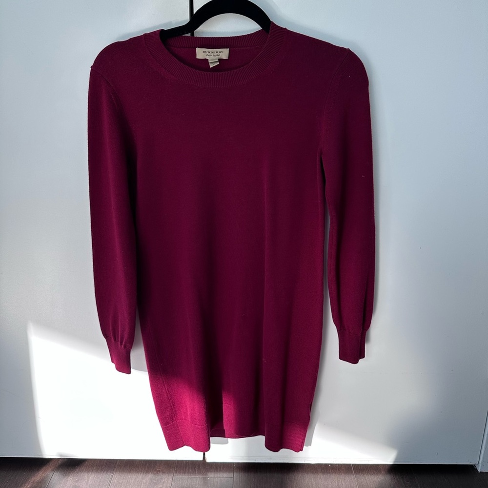 Burberry Women’s Check Elbow Detail Merino Wool Sweater Dress in Burgundy XS